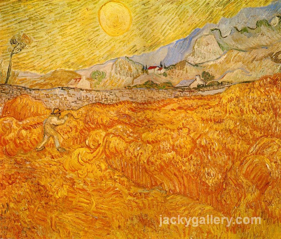 Wheat Field behind Saint Paul Hospital with a Reaper, Van Gogh painting
